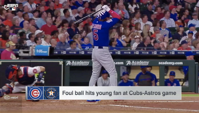 Cubs player Albert Almora Jr.after foul ball struck a young child that ended up in the hospital, Houston, May 29, 2019