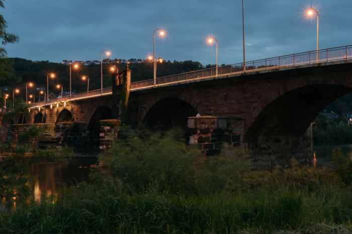 The Roman Bridge over the Moselle River in Trier, Germany. 