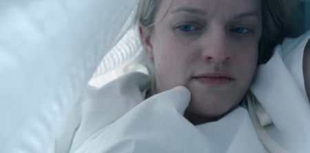 Elizabeth Moss as June, aka Offred, in a scene from season 2 episode 5 of Hulu's 'The Handmaid's Tale.' 