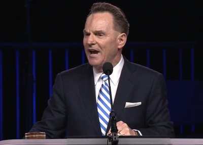 Ronnie Floyd, president and CEO of the Southern Baptist Convention Executive Committee, giving remarks at the SBC Annual Meeting in Birmingham, Alabama on Tuesday, June 11, 2019.