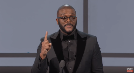 Tyler Perry delivers a speech as he accepts the Ultimate Icon Award, BET Awards 2019