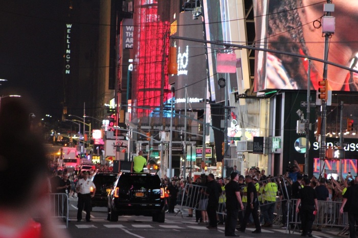 Christian daredevil Nik Wallenda is escorted in an SUV to meeting his sister Lijana after completing a historic tightrope walk in New York City's Times Square on Sunday June 23, 2019.