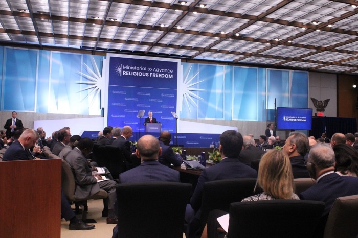 Mike Pence speaks at the second State Department Ministerial to Advance Religious Freedom in Washington, D.C. on July 18, 2019.