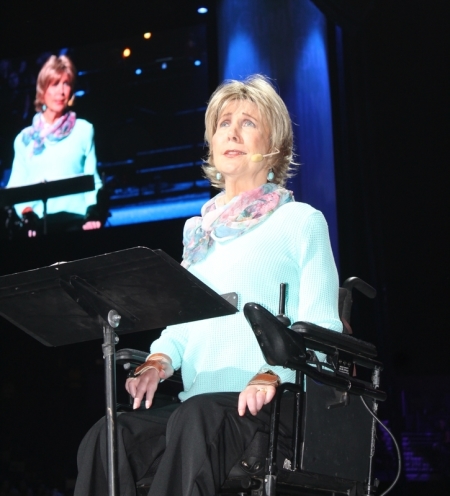 Joni and Friends founder Joni Eareckson Tada leads worship at Bridgestone Arena in Nashville, Tennessee, on Aug. 20, 2019.