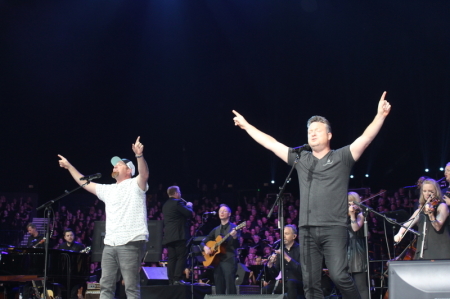 Shane & Shane perform at Bridgestone Arena in Nashville, Tennessee, on Aug. 20, 2019.