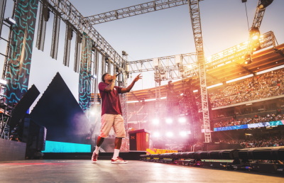 Grammy-winning hip-hop artist Lecrae performs at SoCal Harvest, Anaheim, California, August 24, 2019. 