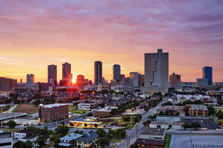 Texas, Fort Worth skyline at sunrise