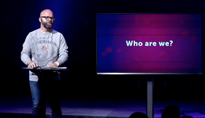 Pastor Adam Weber preaches at Embrace Church in South Dakota, September 2019.