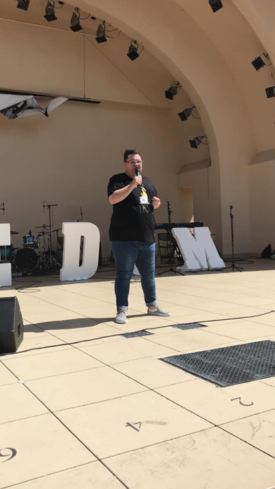 Kevin Whitt, a former transsexual prostitute and drag queen shares his testimony at the Freedom March-Orlando on Saturday, Sept. 14, 2019. 