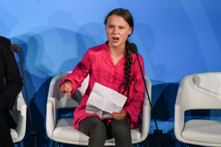 Youth activist Greta Thunberg speaks at the Climate Action Summit at the United Nations in New York City on Sept. 23, 2019. 