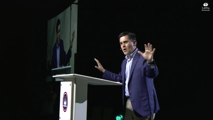 Russell Moore, president of the Southern Baptist Convention's Ethics & Religious Liberty Commission, speaks at the Caring Well conference in Grapevine, Texas, on Oct. 3, 2019.