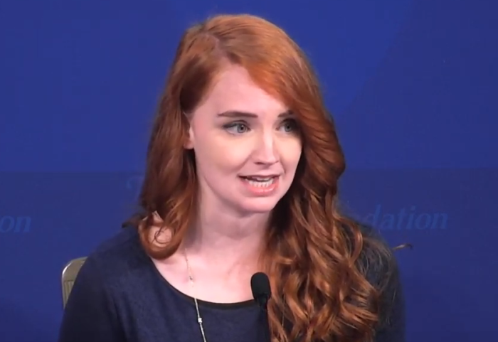 Haley Halverson speaks at the Heritiage Foundation for a panel on protecting children from sexualization on Oct. 9, 2019.