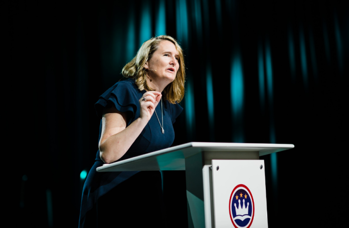 Mary DeMuth, an author and survivors' advocate, speaks at the Caring Well conference in Dallas, Texas.