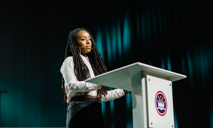 Jackie Hill Perry speaks at the 'Caring Well' conference in Dallas, Texas.