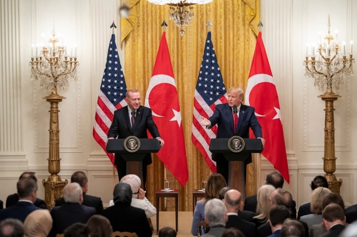 President Donald Trump (R) and Turkey President Tayyip Recep Erdogan (L) participate in a press conference at the White House on Nov. 13, 2019. 