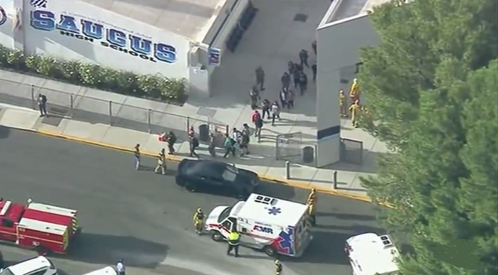 The scene at Saugus High School after a deadly shooting in Santa Clarita, Calif., on Thursday November 14, 2019.