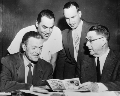 Four of the founding fathers of the Fellowship of Christian Athletes. (left to right) Dr. Louis R. Evans, Dr. Roe Johnston, Don McClanen and Branch Rickey.