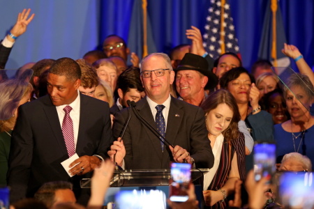 Democratic incumbent Governor John Bel Edwards speaks to a crowd at the Renaissance Baton Rouge Hotel on November 16, 2019 in Baton Rouge, Louisiana. (Photo by )