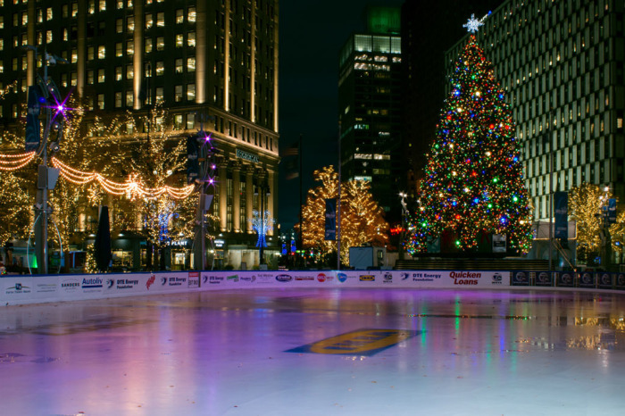 Christmas at downtown Detroit’s landmark Campus Martius Park.