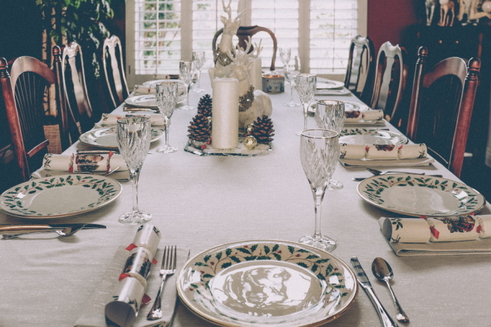 Christmas dinner table setting.