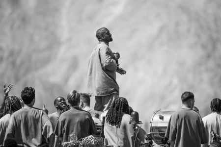 Kanye West performs Sunday Service during the 2019 Coachella Valley Music And Arts Festival on April 21, 2019, in Indio, California. 