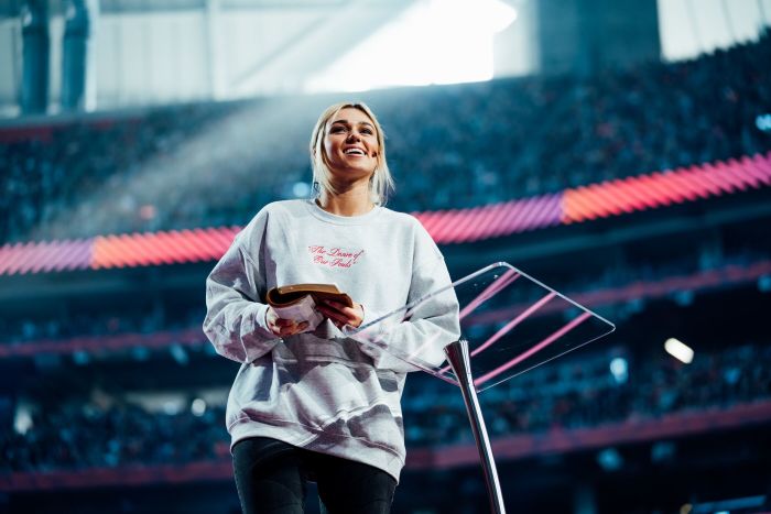 'Duck Dynasty' star Sadie Robertson preaches at Passion 2020 in Atlanta, Georgia on Jan. 1, 2020. 