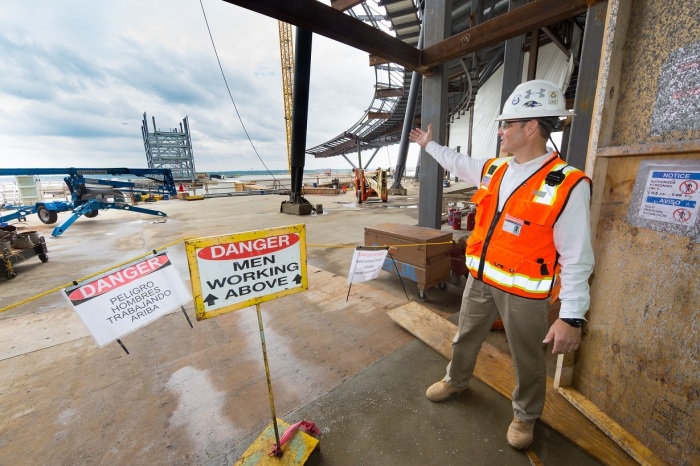 U.S. Deputy Secretary of Labor Christopher P. Lu and OSHA Assistant Secretary of Labor Dr. David Michaels address and tour the third annual National Safety Stand-Down at MGM National Harbor in Washington D.C.