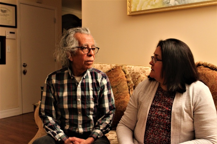 Sandra, 64, and Armando Martinez, 76, of Brooklyn, NY, stare at each other as they recall how long to took them to find affordable housing.