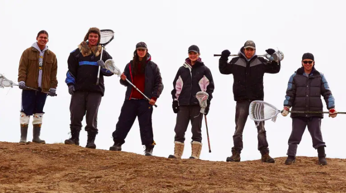 Ben Schnetzer, Booboo Stewart, Will Sasso, Tantoo Cardinal, Emerald MacDonald, Paul Nutarariaq, and Ricky Marty-Pahtaykan star in 'The Grizzlies.'