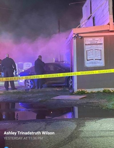 The scene outside True Cornerstone Church in Mobile, Ala., on Friday February 21, 2020 after an attempted murder-suicide.