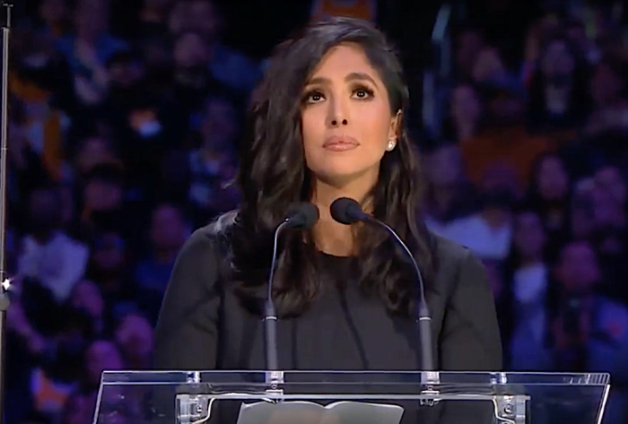 Vanessa Bryant eulogizes her late husband and daughter at a public memorial service for Kobe and Gianna Bryant in Los Angeles, California, on Feb. 24, 2020. 