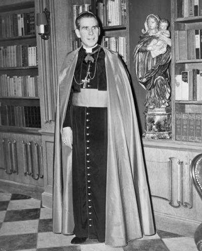 Roman Catholic Archbishop Fulton Sheen (1895-1979), a Catholic leader known for often hosting the radio program 'The Catholic Hour.' 