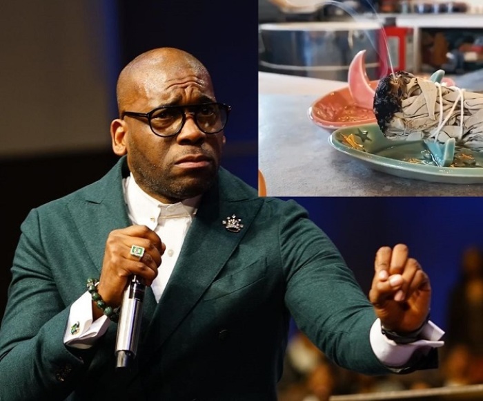 Jamal Bryant is New Birth Missionary Baptist Church's senior pastor. Burning sage (inset).