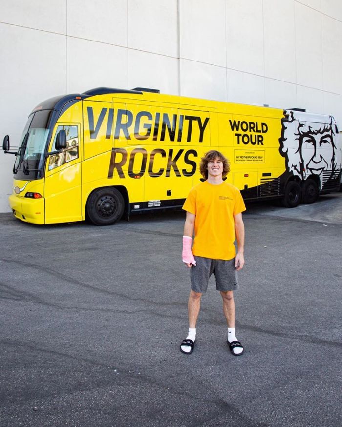 YouTube star Danny Duncan, 27, and his Virginity Rocks tour bus.