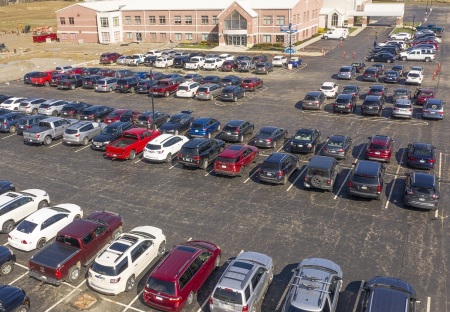 Genoa Church of Westerville, Ohio, holds a 'Drive In Church' worship service on March 22, 2020. 