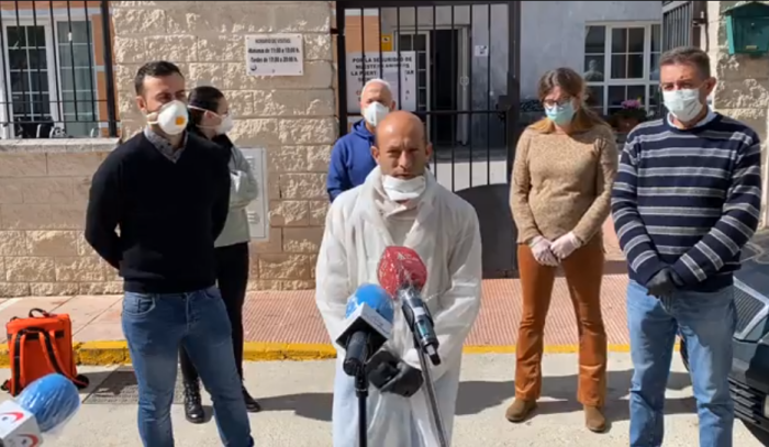 Rafael Aguilera, mayor of Alcala del Valle, Spain at a news conference on Monday March 23, 2020.