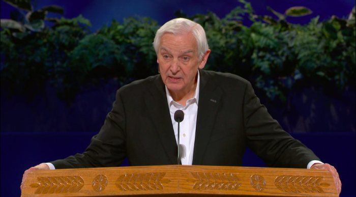 David Jeremiah, Pastor of Shadow Mountain Community Church in El Cajon, California, preaches on March 22, 2020.