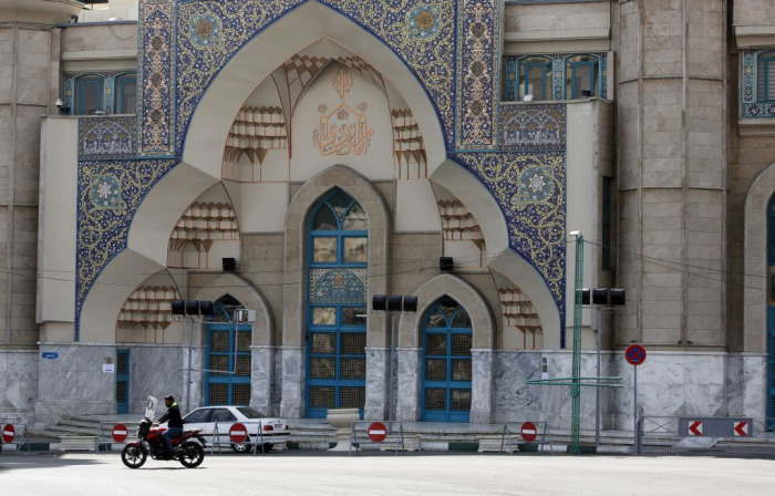 A photograph taken on March 13, 2020, shows the entrance of a mosque that remains shut in the Iranian capital Tehran, after measures were taken to slow down the spread of the coronavirus COVID-19.