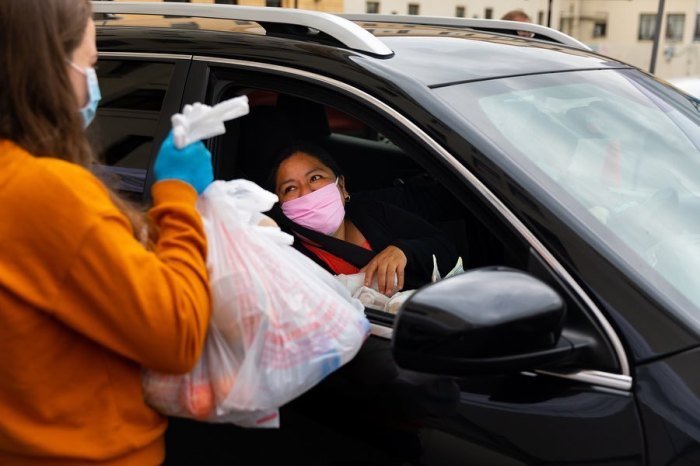 Food is distributed at the Dream Center in Los Angeles, April 2020.