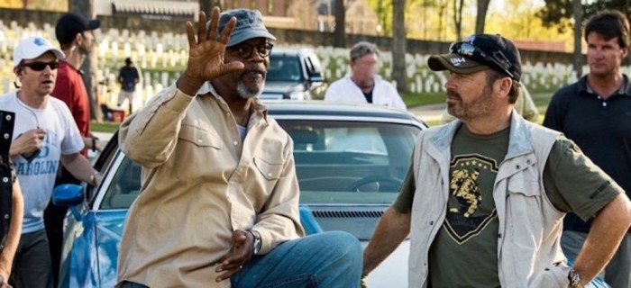 Emmy winner Todd Robinson and actor Samuel Jackson on set of 'The Last Full Measure.'