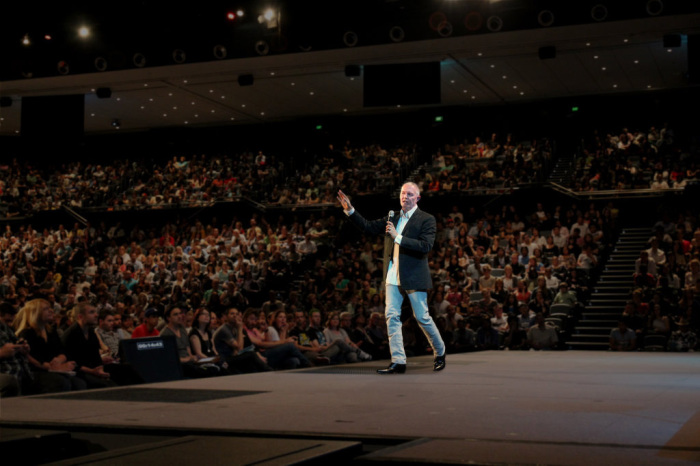 Sy Rogers speaking at Hillsong in Sydney, Australia. 