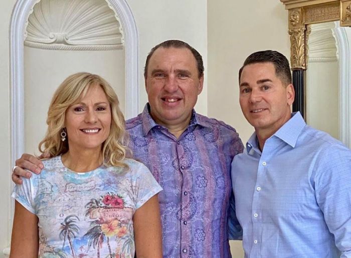 Pastors Rodney (C) and Adonica Howard-Browne (L) with Hillsborough Sheriff Chad Chronister (R) at their home in Hernando County, Florida.