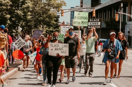 Participants take part in the 'March on Atlanta' organized by OneRace Movement in Atlanta, Georgia, on June 19, 2020.