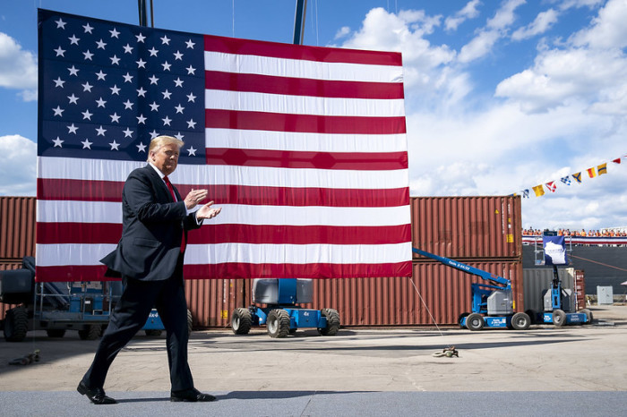 President Donald J. Trump delivers remarks to employees and guests Thursday, June 25, 2020, at Fincantieri Marinette Marine in Marinette, Wis. 