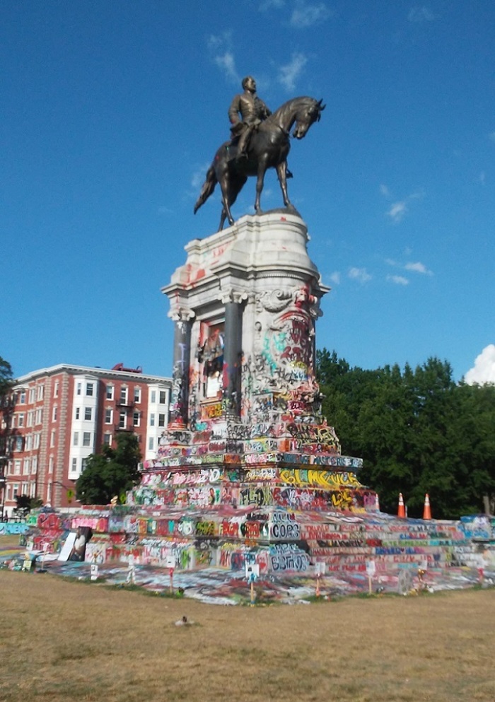 The statue of Confederate General Robert E. Lee at Monument Avenue in Richmond, Virginia. Photo taken Monday, July 13, 2020.