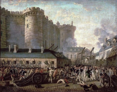 The Storming of the Bastille and arrest of the Governor M. de Launay, July 14, 1789, which began the French Revolution. 