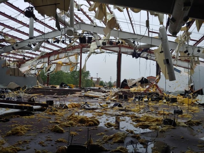 The storm-damaged River of Life Church in Cedar Rapids, Iowa.