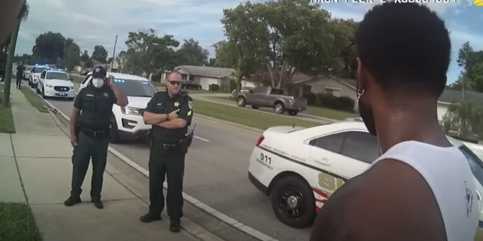 Joseph Griffin (R) is stopped by Volusia County Sheriff's Office deputies, August 2020