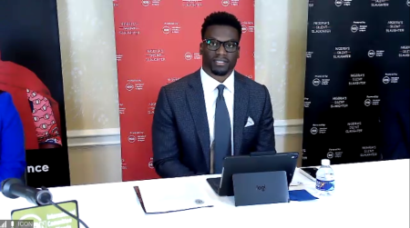 Benjamin Watson speaks at a press conference in Washington, D.C., on the violence in Nigeria on Sept. 16, 2020. 