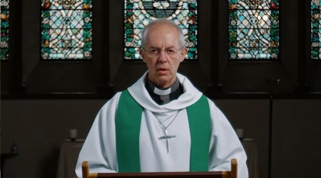 Archbishop of Canterbury Justin Welby preaches a sermon at the Washington National Cathedral in Washington, D.C. on Sunday, Sept. 27, 2020. 